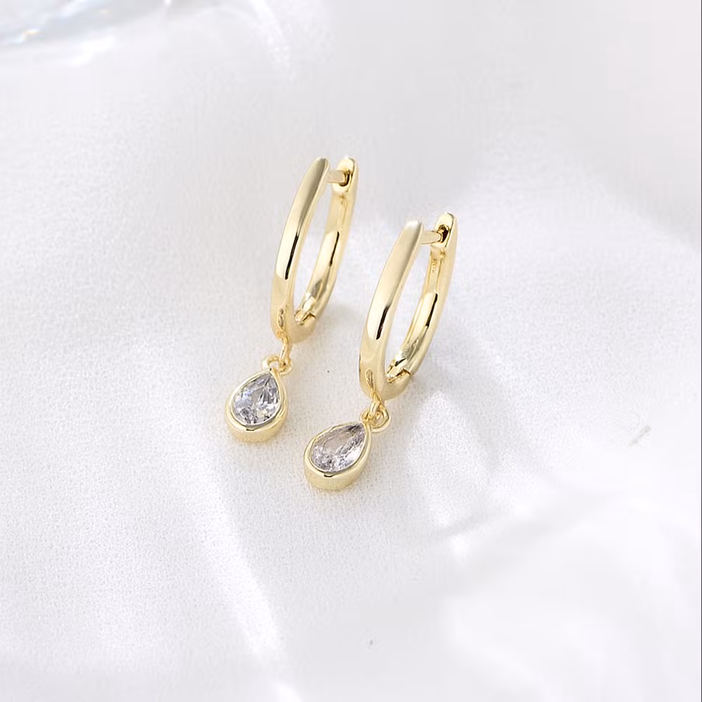High Quality Jewelry Brass 14K Gold Plated Hoop Huggies Drop Earrings for Women Girls