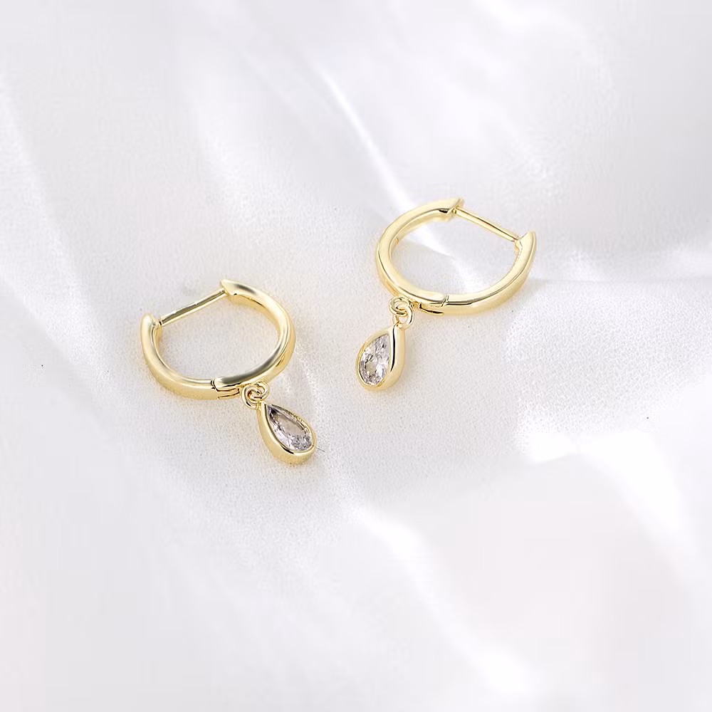 High Quality Jewelry Brass 14K Gold Plated Hoop Huggies Drop Earrings for Women Girls