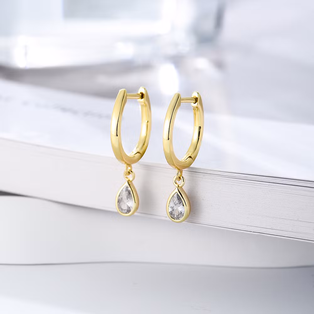 High Quality Jewelry Brass 14K Gold Plated Hoop Huggies Drop Earrings for Women Girls