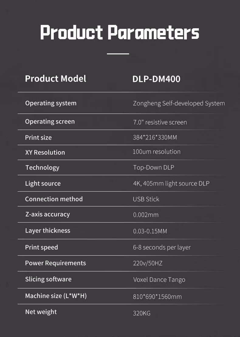 Dm-400 Professional Top-Down DLP 3D Printer with High Resolution and Precision
