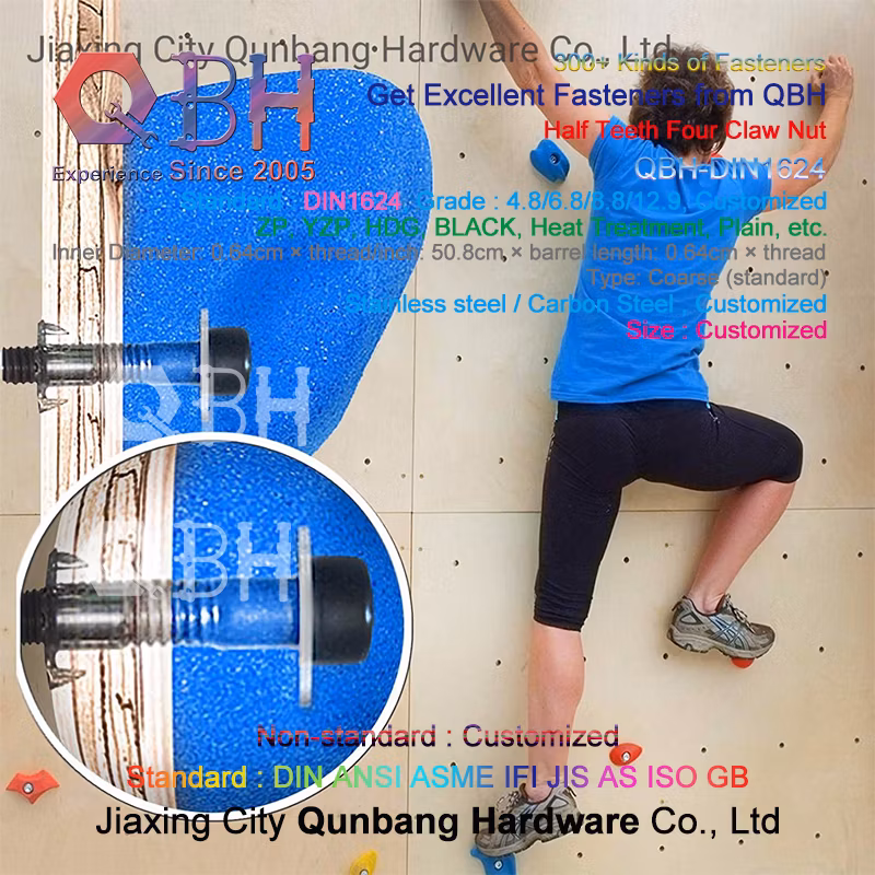 Qbh Custom-Made DIN 1624 T-Nut Carbon Stainless Steel Fixing Wood Furniture/Plywood/Particle Board/CNC Router on Wood Climbing Wall Threaded Insert Unit