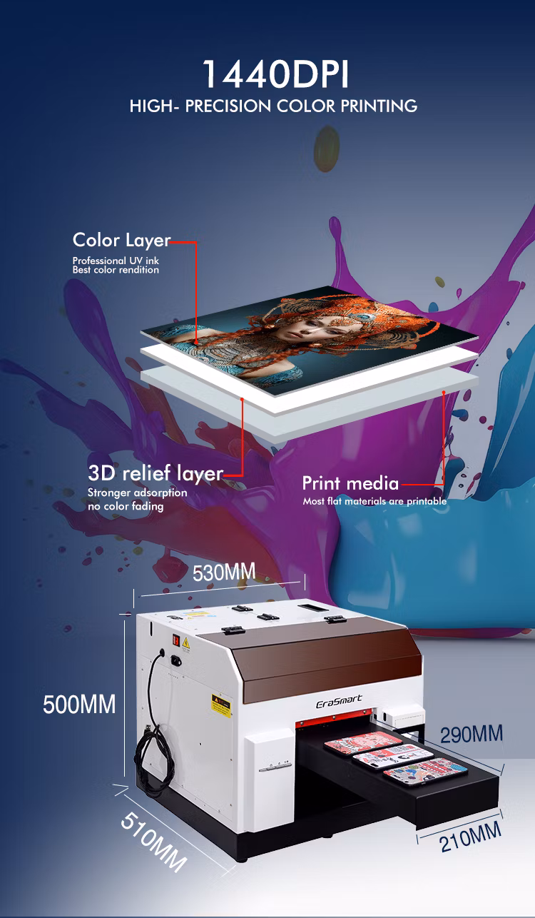 Hot Sale A4 6-Color Multifunctional UV Printer with L800 L805 Heads for Phone Case ID Card 3D Printer
