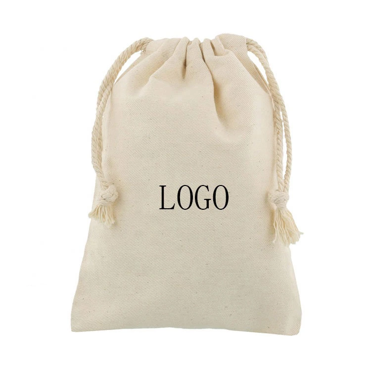 Custom Gift Muslin Calico Canvas Cotton Small Pouch Dust Draw String Drawstring Bag