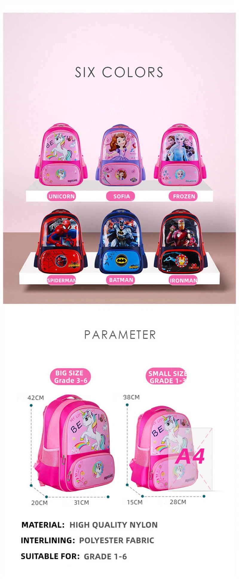 Sofia Princess Back Bag Children&prime;s Cute Cartoon Girls Kindergarten Kids School Backpack