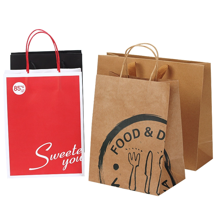 Supermarket Food High Quality Black Washable Craft Paper Shopping Bags