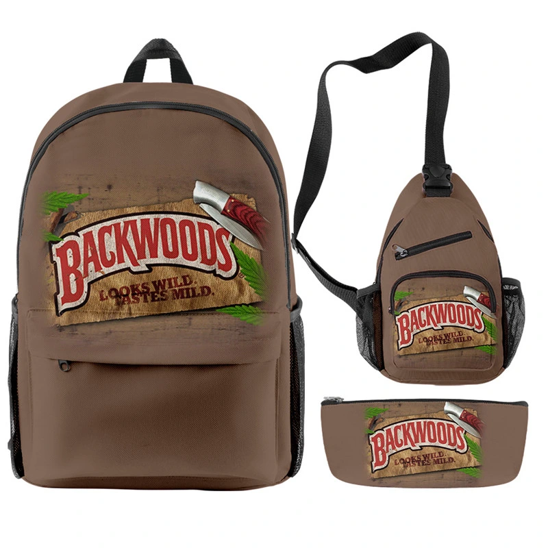 Wholesale Backwoods Cigar Backpack Fashionable 3 Sizes Backwood Print Bag Laptop Shoulder School Bag Travel Bag for Boys Girls Men and Women