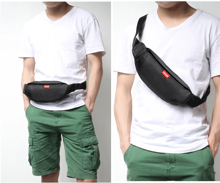 Fashion Cheap Man Nylon Fanny Pack Men Sports Casual Multi Pocket Travel Waist Bags with Earphone Hole