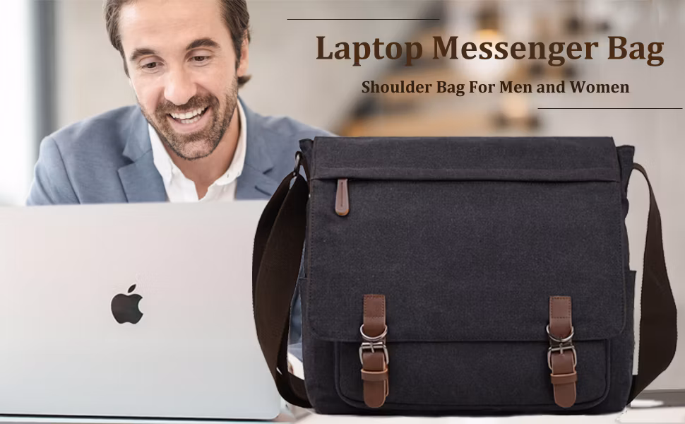 15.6 Inch Men Women Travel Satchel Shoulder Laptop Canvas Messenger Bag