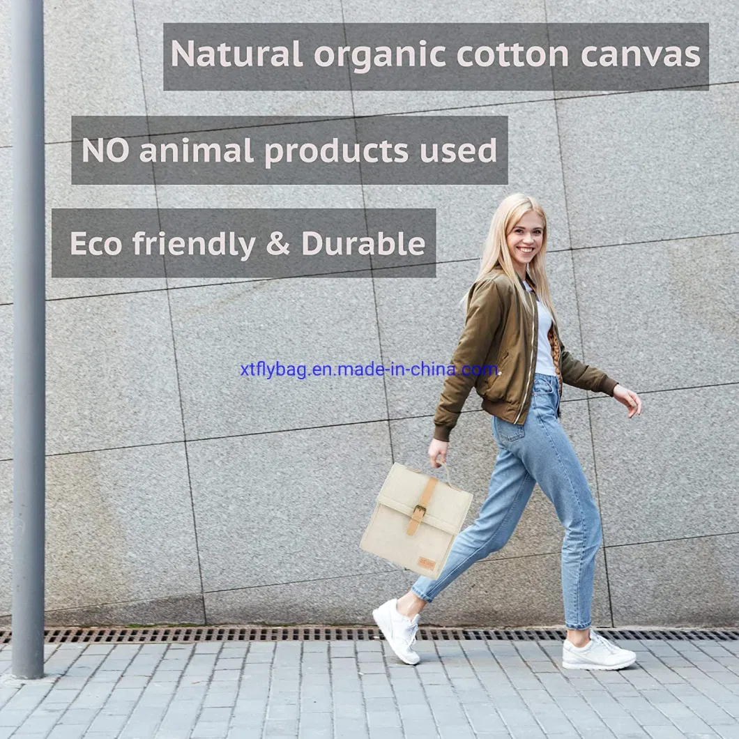 Insulated Canvas Lunch Bag Vegan Animal Free Product Reusable Keeps Food and Drinks Cool Is Ethical Work and School Day Travel Cooler