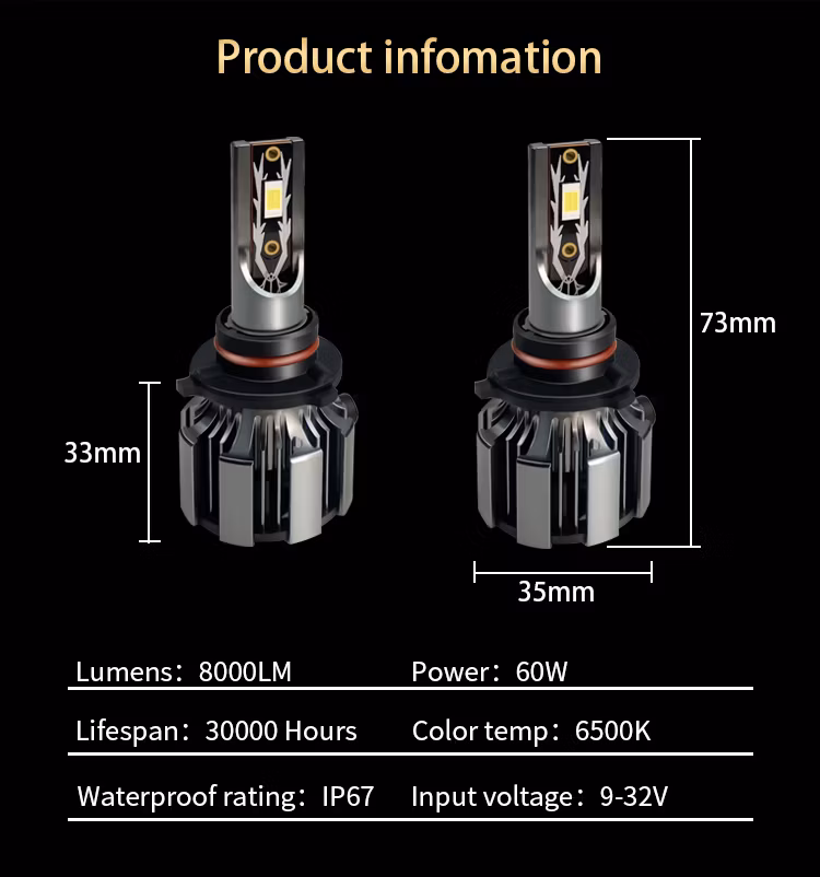 Evitek Car LED Lights 60W 8000lm Auto LED Headlights Conversion Kit 6500K White H11 H7 9005 9006 H4 H8 LED Headlight Bulbs