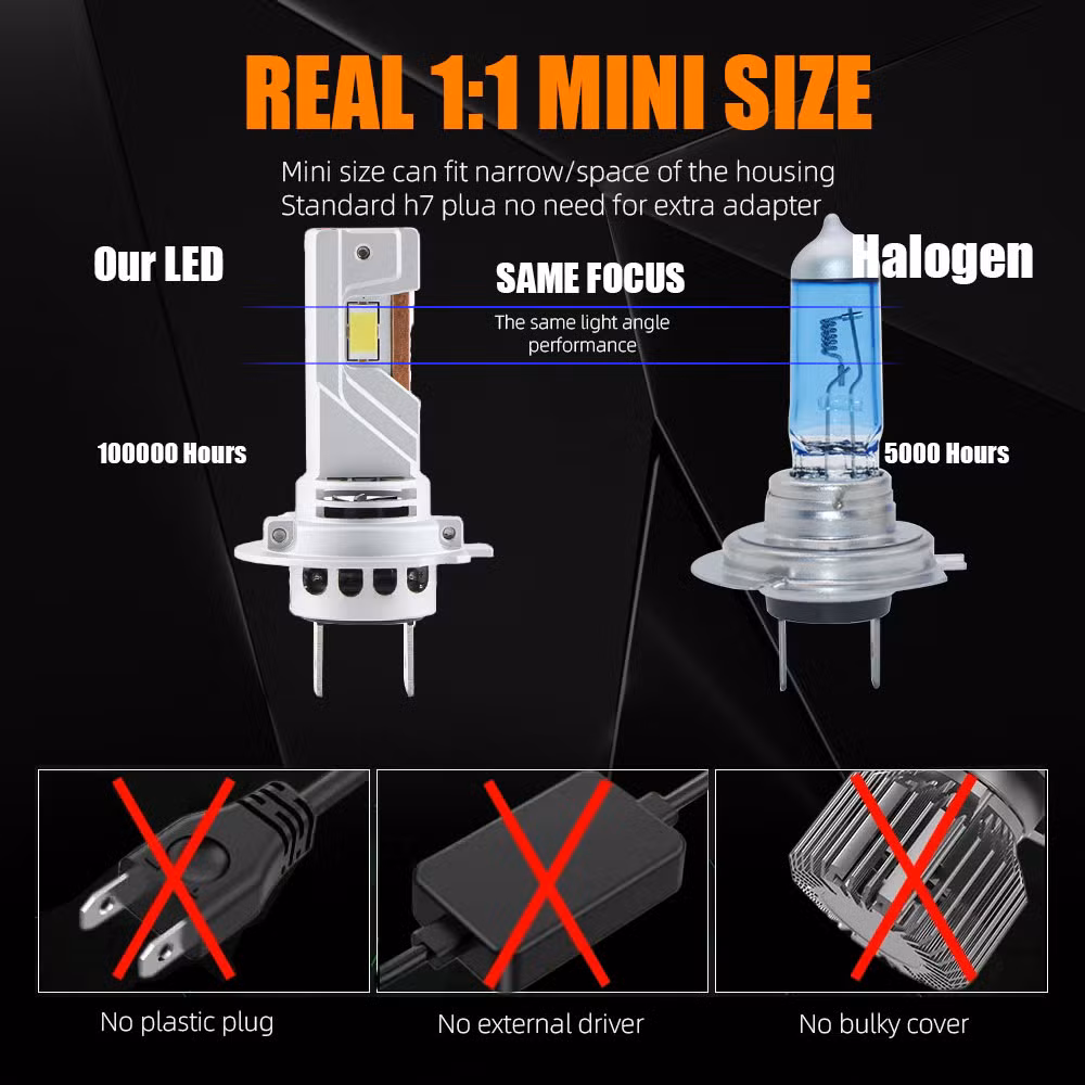 Low Beam 13000lm 70W Super Bright Replace Halogen Lamp Car LED Lights H7 Small Size LED Headlights Bulbs