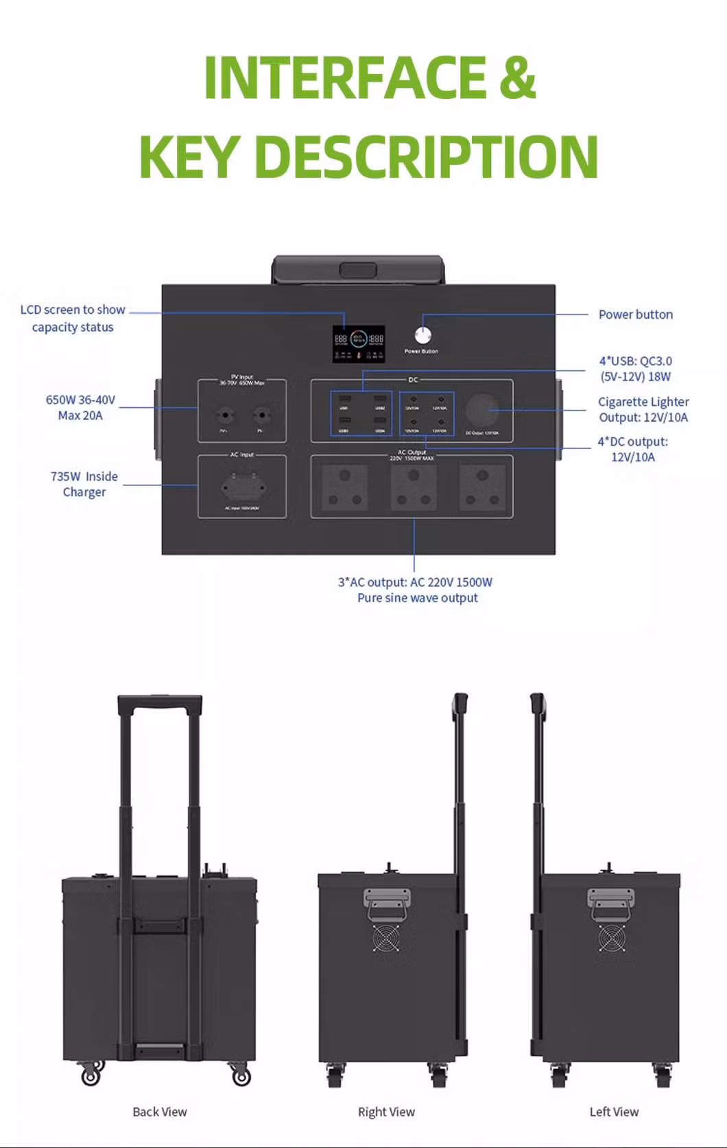 Factory Portable Power Station 2000W Lithium Battery UPS Bank Generator for Home Outdoor Camping