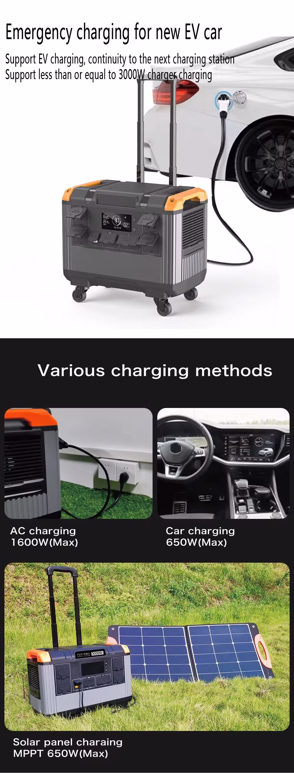 Outdoor 2400W Portable Solar Generator 110V/220V Energy Storage Lithium Battery Power Station for Laptop Camping