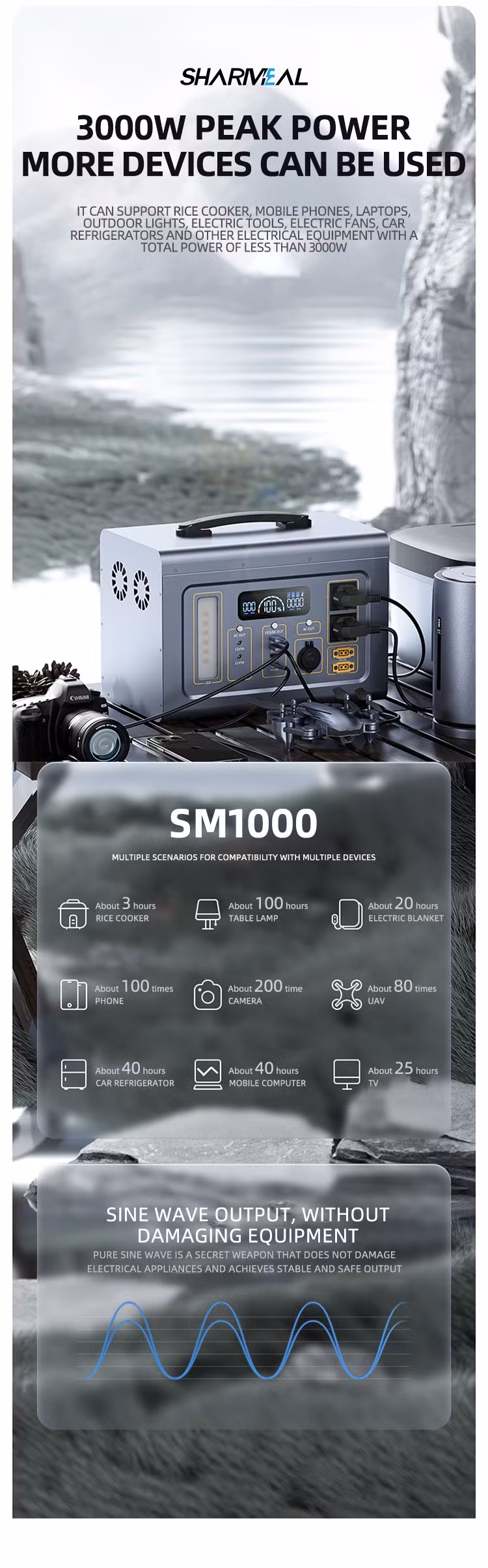 Support Global Agent Camping Outdoor Solar Generator Lithium Ion Battery 600W 648wh Portable Power Station Sm1000