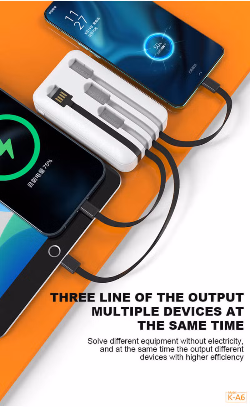 Portable Power Bank 10000mAh Station with LCD Display Built-in 4 Cables