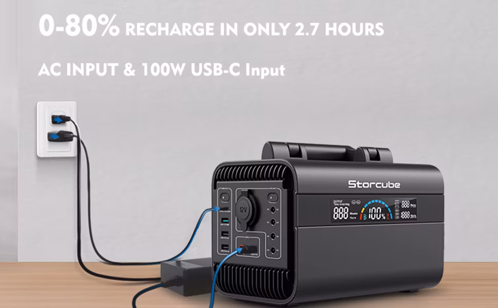 Portable Power Station 600W 529.9wh LiFePO4 Battery for Outdoor Camping