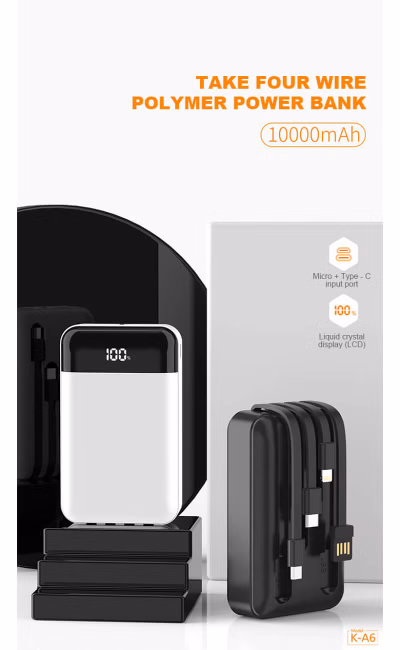 Portable Power Bank 10000mAh Station with LCD Display Built-in 4 Cables
