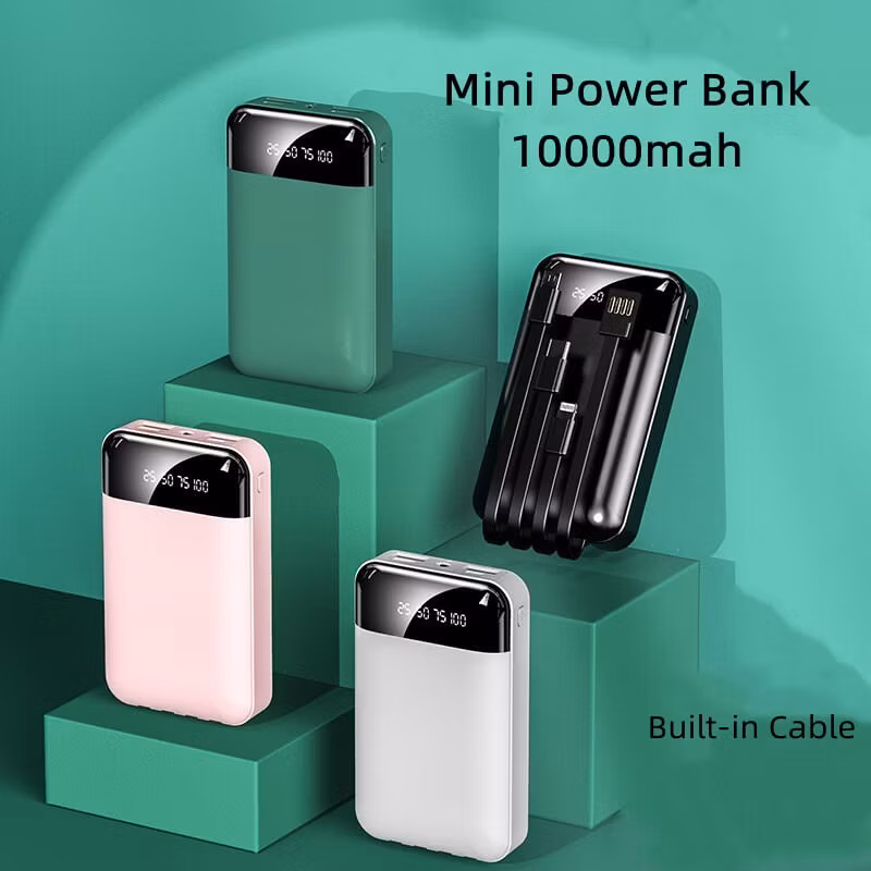 Portable Power Bank 10000mAh Station with LCD Display Built-in 4 Cables