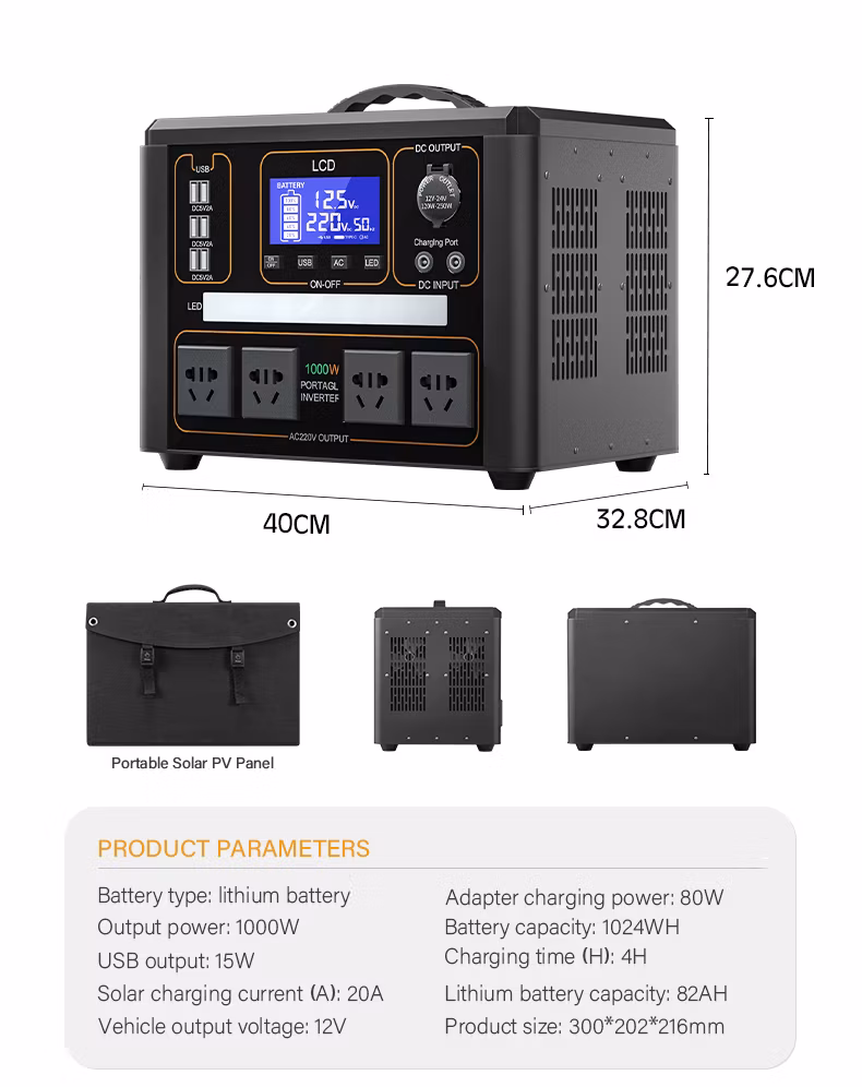 300W/500W/1000W/2000W Portable Power Station Solar Charging Generator with Battery for Outdoor Emergency Camping