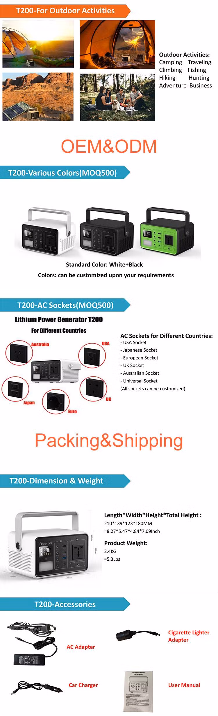 High Quality 200W Solar Power Bank 60000mAh Lithium Battery with 1000 Cycles Times Portable Power Station of USB, QC3.0, Type C