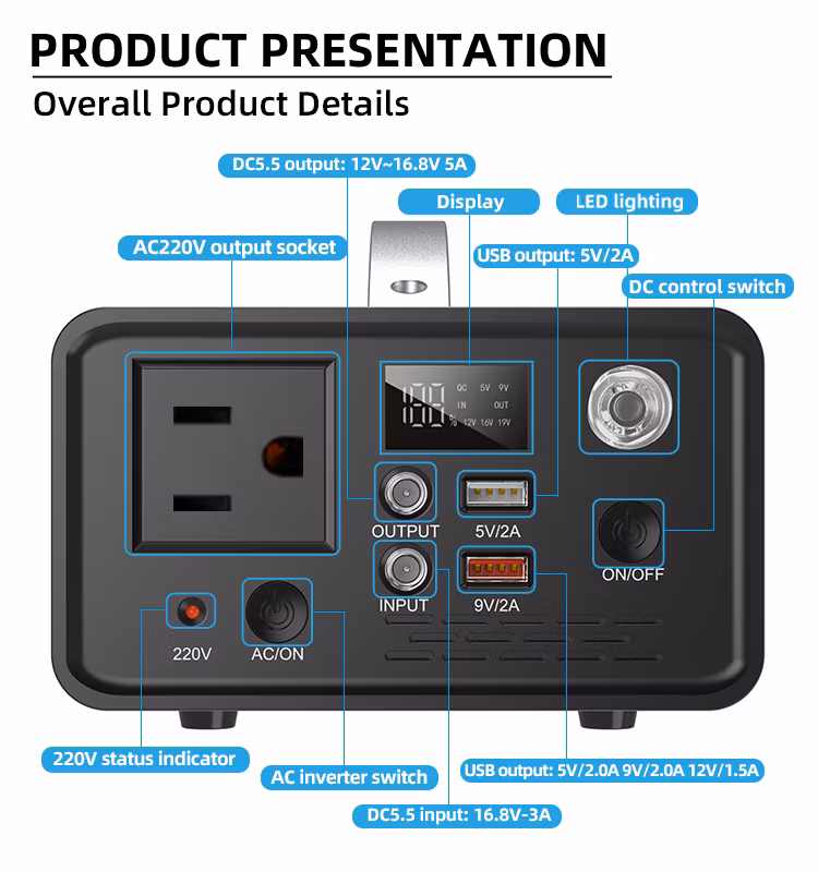 Portable Power Station 300W Energy Storage Battery Outdoor Camp Mobile Phone Charging
