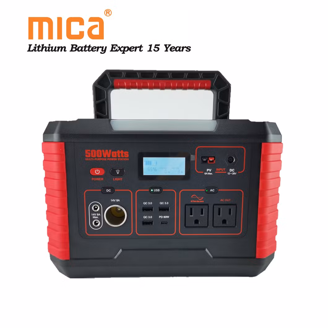 Fast Charging 100W 200W 300W 500W 600W 1000W 2400W Outdoor Emergency Power 220V 500W Portable Power Station with LCD Display