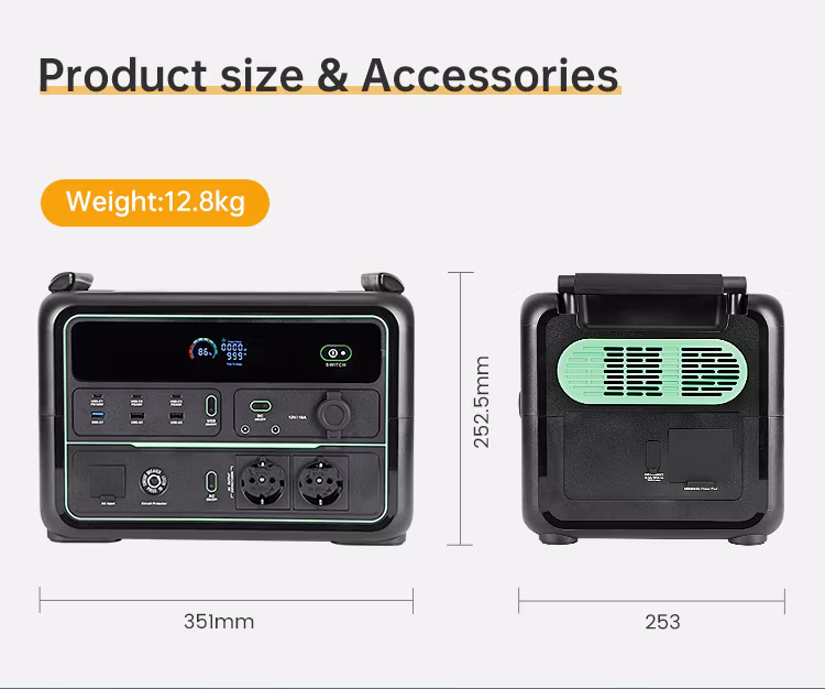 Portable Rechargeable Solar Generator 1200W with AC Super Charge Support Solar Charging with UPS