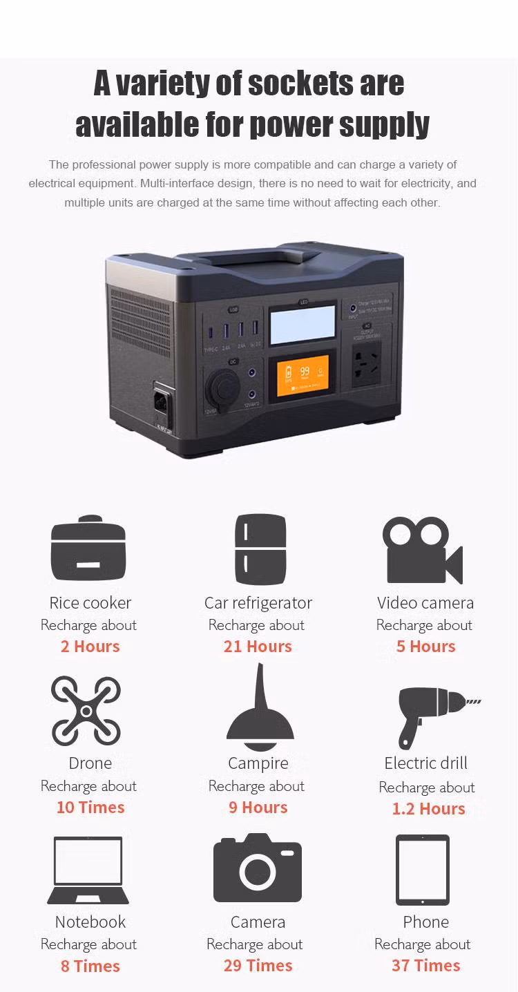 Portable Power Station, 500wh Backup Lithium Battery with LED Light,Pure Sine Wave AC Outlet,Pd 60W, Solar Generator for Outdoor RV/Van Camping, Emergency, CPAP