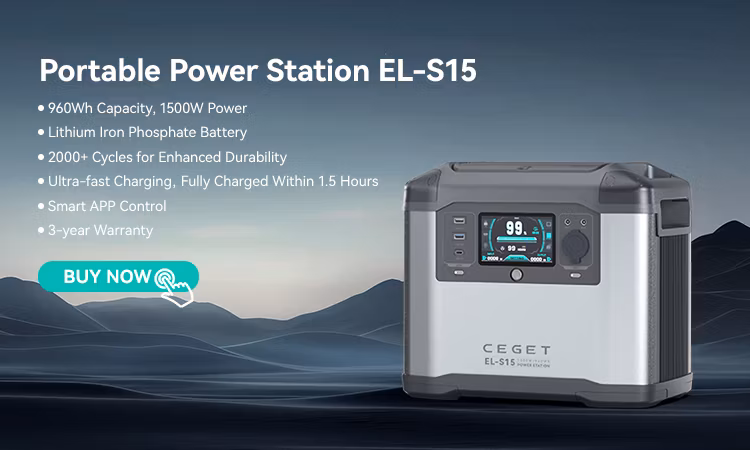 Ceget S15 Portable Power Station 960wh Camping Lithium Battery Solar Generator Fast Charging with AC Outlet 1800W Peak Power Bank (Solar Panel Optional)