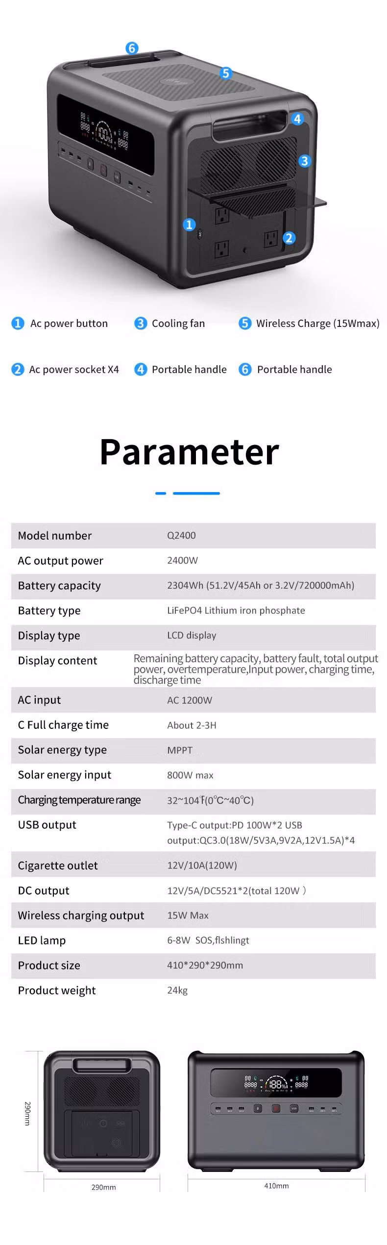 230V EU Plug 2400W 3000W Power Station LiFePO4 Solar Generator Portable Power Station for Emergency Outdoor