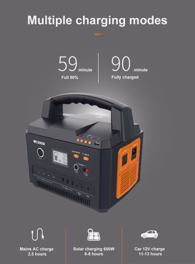 Large Capacity USB 1000W Solar Generator Power Supply Portable Power Station for Outdoor