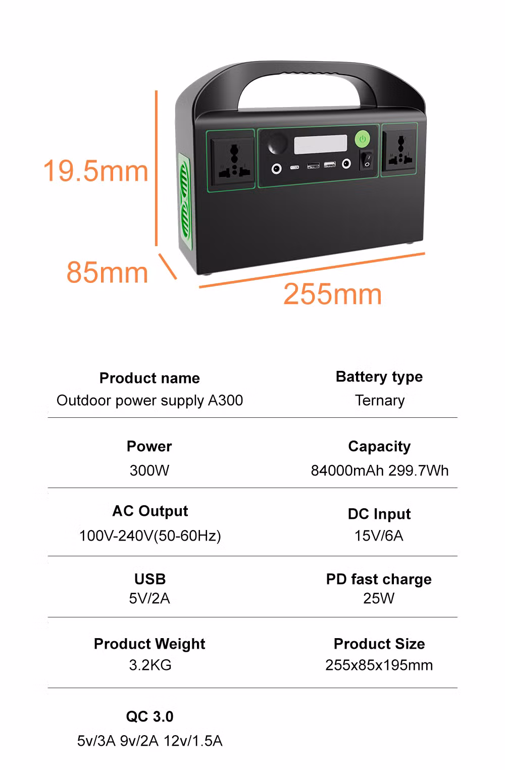 Solar Power Station Mobile Power Bank for Laptop Camping Portable Power Station 300W