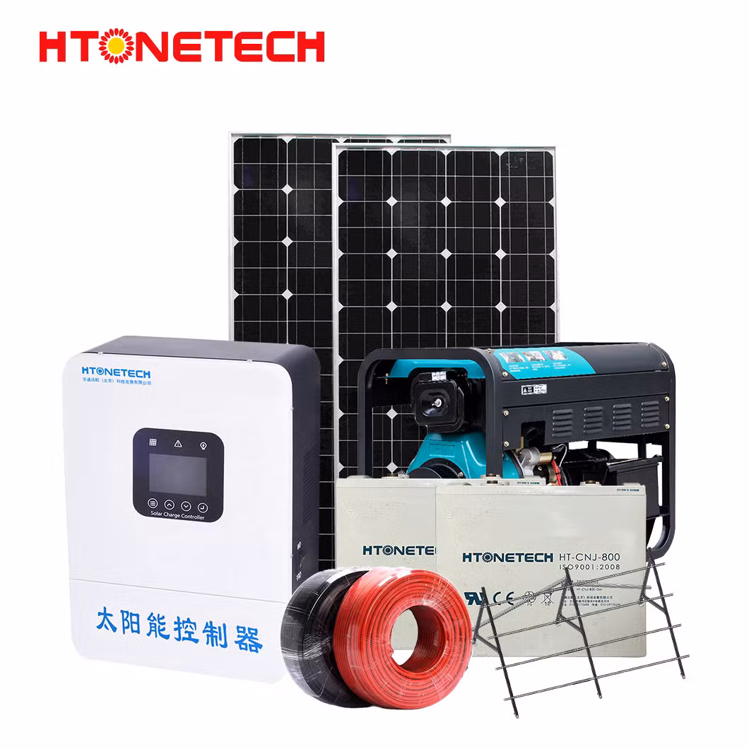 Htonetech 5kw off Grid Solar Power System Portable China 5kwh 10kwh 520W Monocrystalline Silicon Solar Panels 250 kVA Silent Diesel Generator Solar Power Hybrid