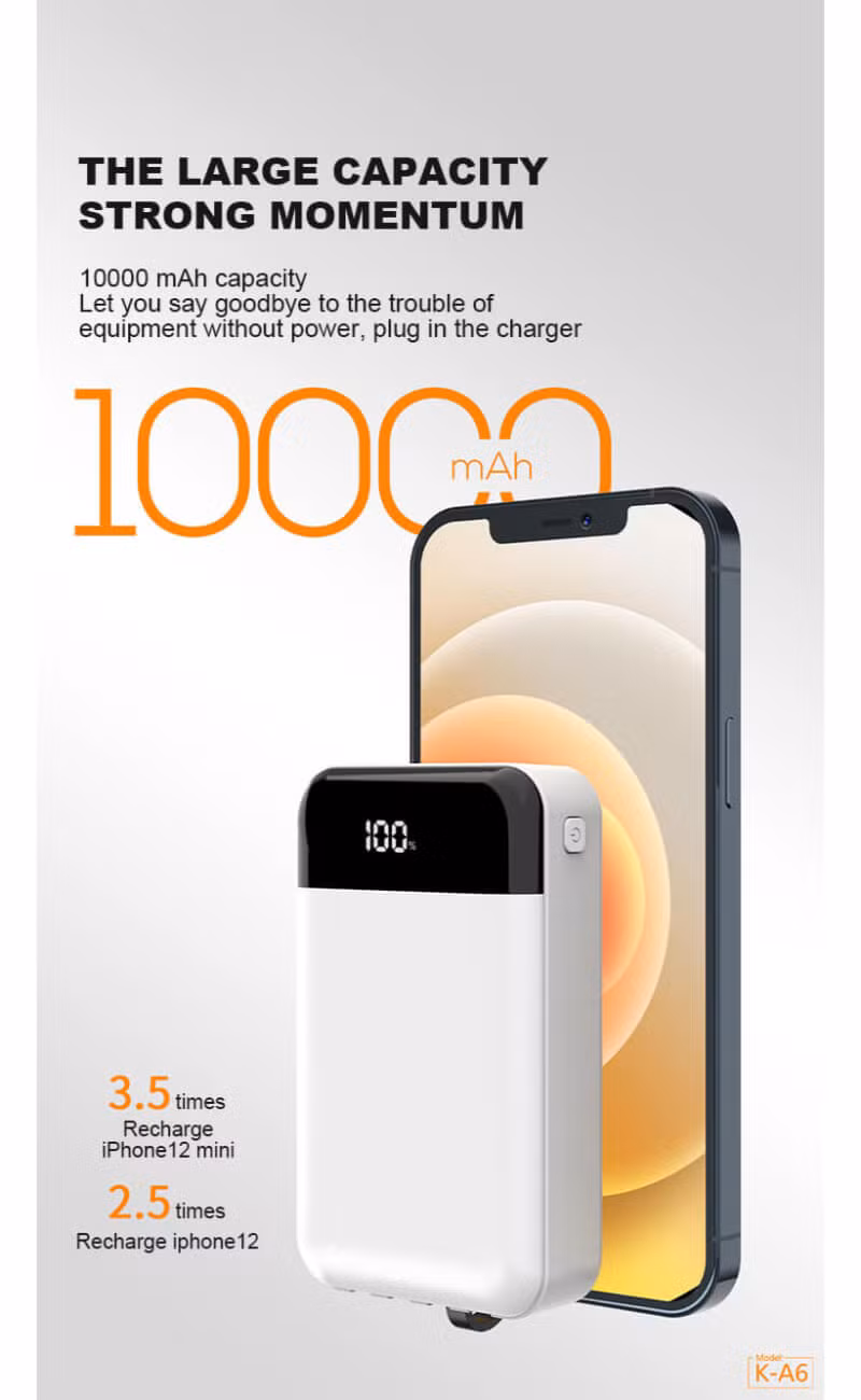 Portable Power Bank 10000mAh Station with LCD Display Built-in 4 Cables