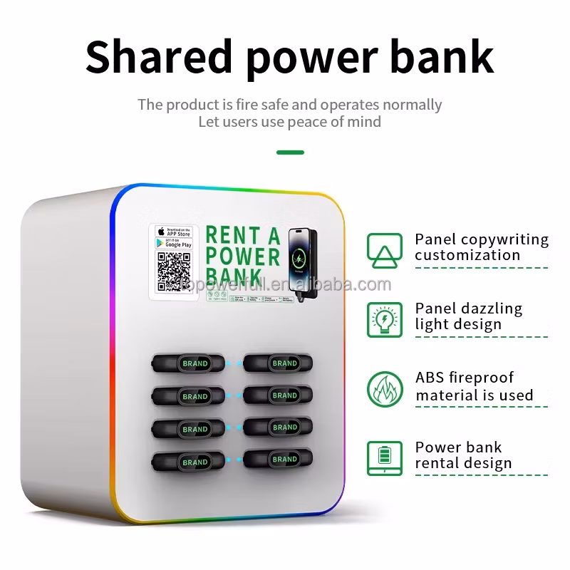 2025 New 8 Slots Shared Power Bank 5000mAh Sharing Power Bank Rental Sharing Station Portable Charger for Store Hotels Hospitals