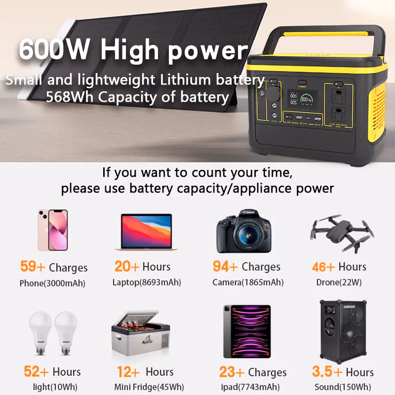 600W Portable Power Station Solar Generator for Devices Appliances Camping Backup