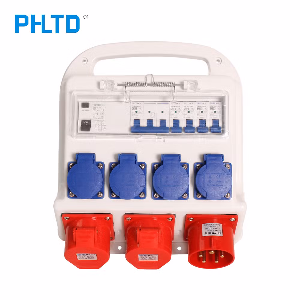 Phltd IP65 Industrial Portable Power Socket Box Plug Outlet with Wall-Mounted, for Factory Airport Stations Power Distribution