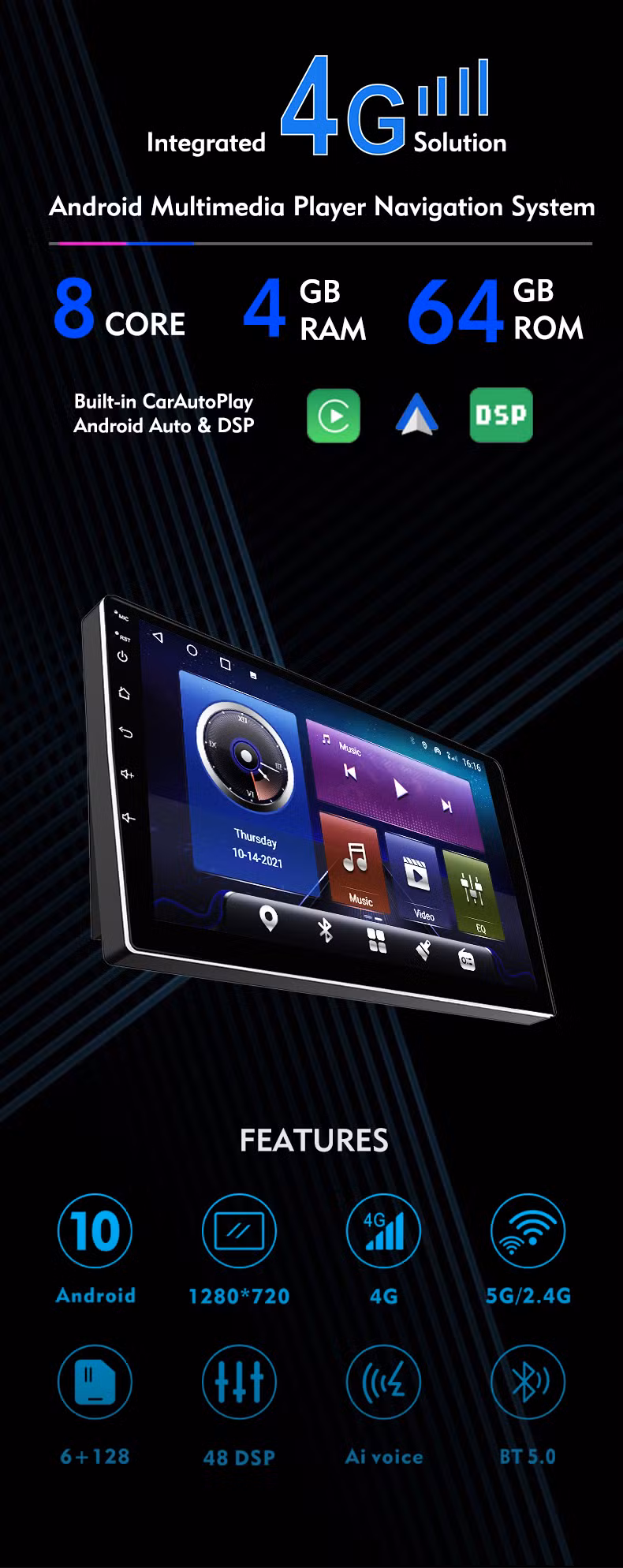 Android Car DVD Player Android Kiosk Touch Screen Support 4G LTE Car Video Navigation Multimedia Accessories Optional