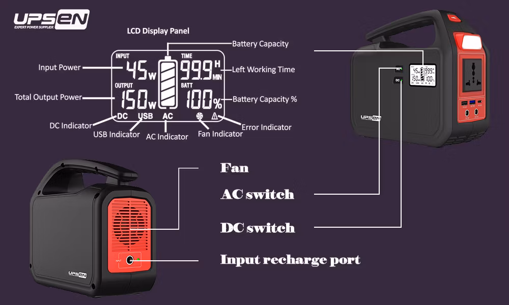 150W Portable Power Station with Solar Panel Home Outdoor 110V 220V Power Banks Solar Charging Station