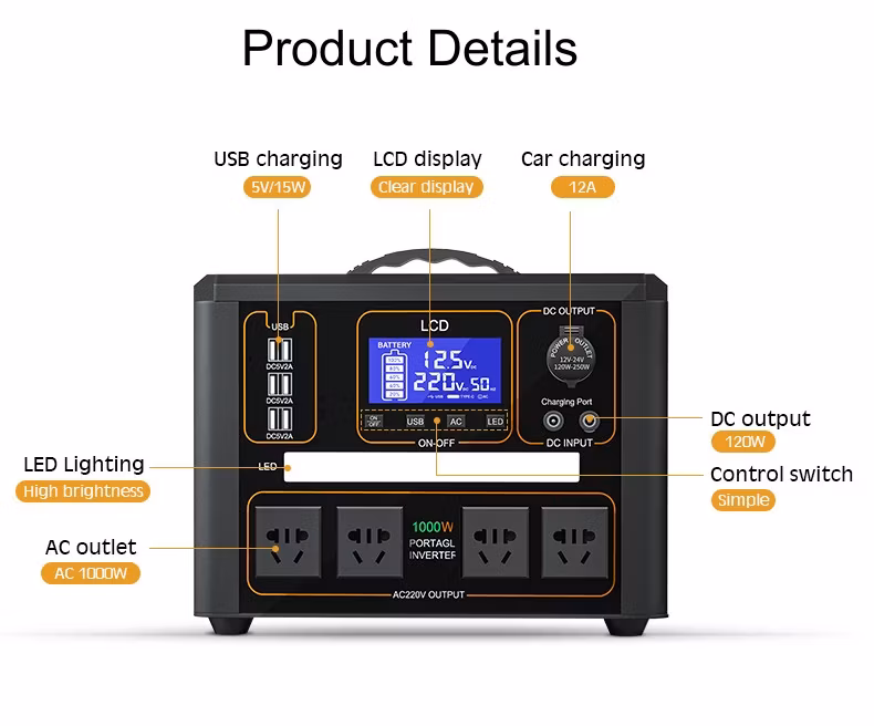 300W/500W/1000W/2000W Portable Power Station Solar Charging Generator with Battery for Outdoor Emergency Camping