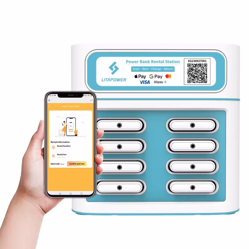 2025 New 8 Slots Shared Power Bank 5000mAh Sharing Power Bank Rental Sharing Station Portable Charger for Store Hotels Hospitals