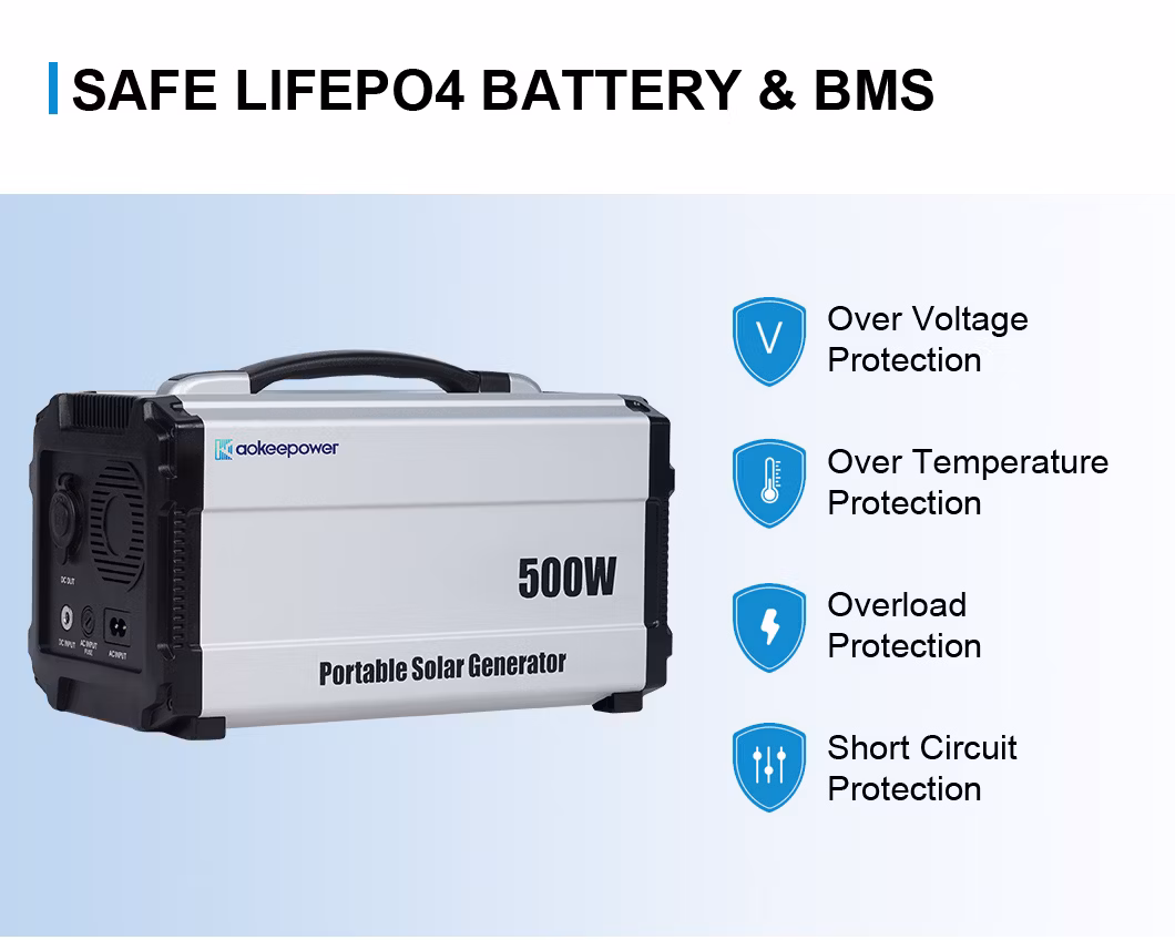 Hybrid Inverter 500wh Aoke Lithium Ion Solar Battery Portable Power Station