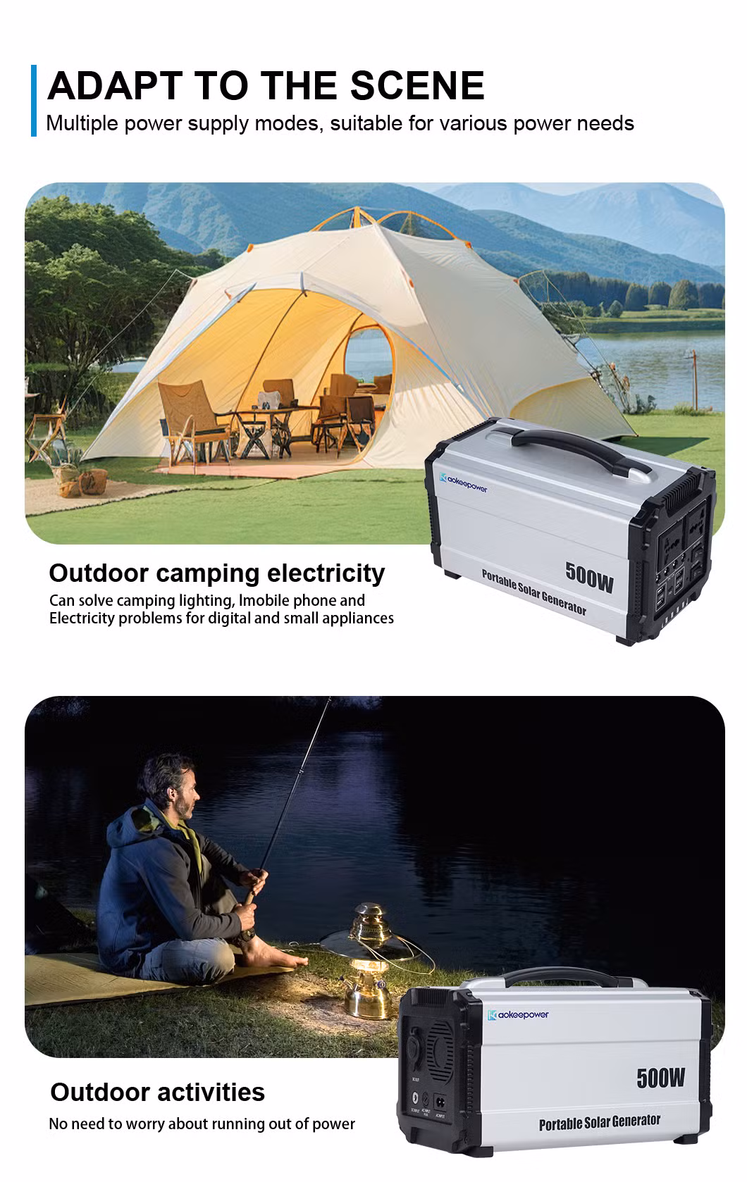 Hybrid Inverter 500wh Aoke Lithium Ion Solar Battery Portable Power Station