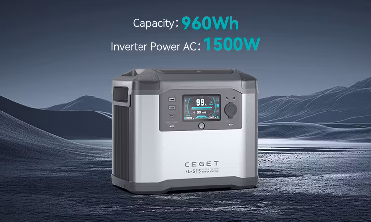 Ceget S15 Portable Power Station 960wh Camping Lithium Battery Solar Generator Fast Charging with AC Outlet 1800W Peak Power Bank (Solar Panel Optional)