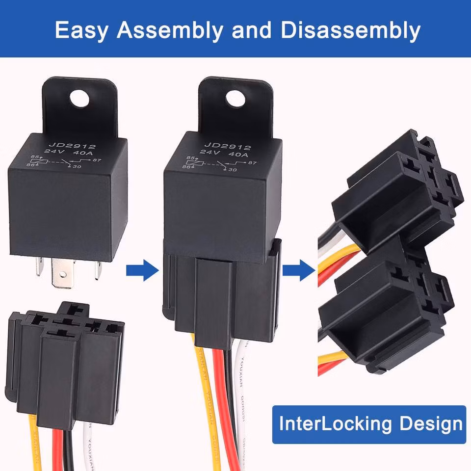 40/30 AMP 12V DC Waterproof Relay and Harness Heavy Duty 12 AWG Tinned Copper Wires 5-Pin Spdt Sealed Automotive Relay