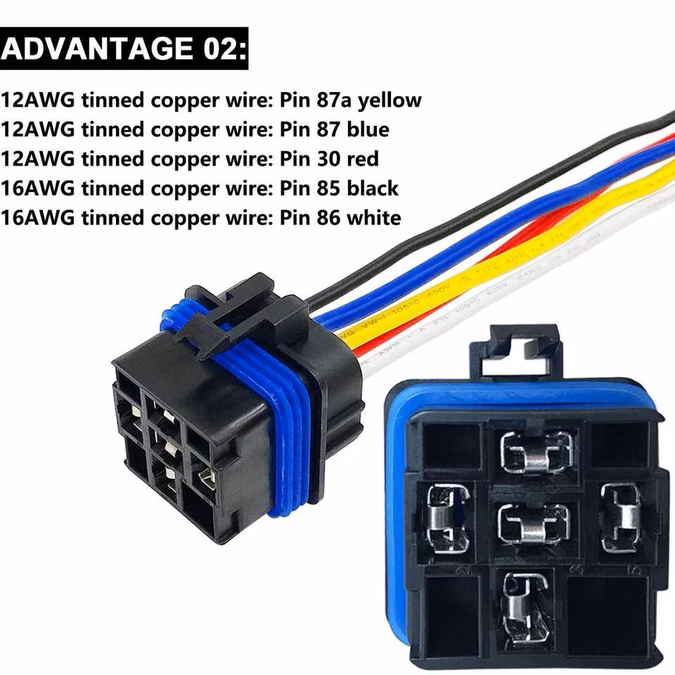 40/30 AMP 12V DC Waterproof Relay and Harness Heavy Duty 12 AWG Tinned Copper Wires 5-Pin Spdt Sealed Automotive Relay