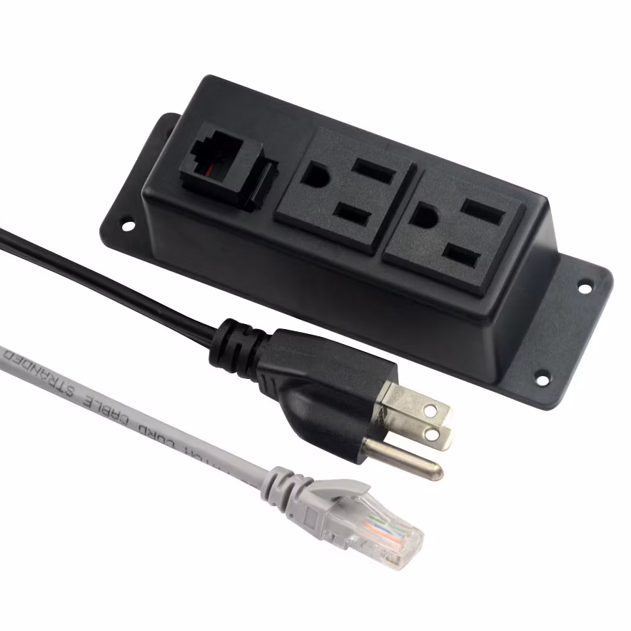 Bayu UL Safety & High Quality Black Customized 1~10 FT Us Dual Power Outlets with Internet Ports for Us & Canada Hotel & Office