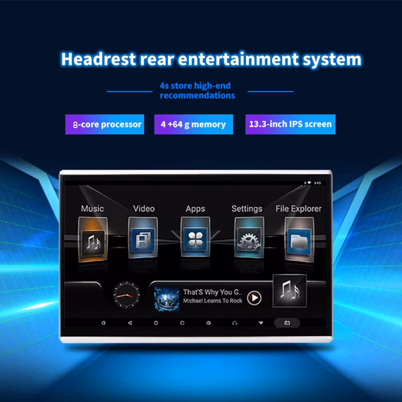 High Class 13.3" IPS Android Car Monitor Mirror Link HD Game Player Headrest Touch Screen Display for Universal Back Seat Entertainment