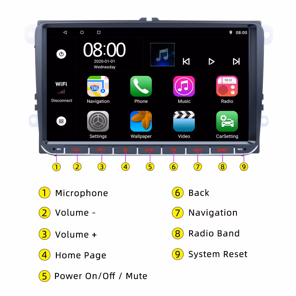 Rh-753G Android 2g+32g Carplay Screen Stereo 9-Inch Touchscreen Wireless Car Audio Player