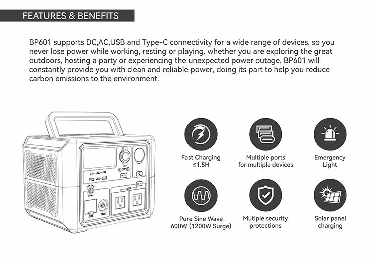 Fast Charging 600 Watt Powerstation LiFePO4 Battery Portable Home Backup Power Station